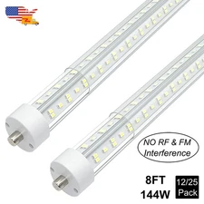 12/25 Pack 8 Ft Led Bulbs Single Pin FA8 T8 T12 8Foot Led Shop Lights 6500K 144W