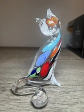 Vintage Murano Glass Cat Paperweight Millefiori 4.25" Italy Italian Art