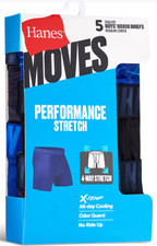 Hanes Moves Boys Performance Stretch Tagless Boxer Briefs 5-Pack Size M 8-10