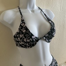 M. Zaful Dark Green Floral Print Bikini Sz 6 EUC