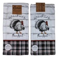 Set of 2 Mr Birch EAT, DRINK & BE THANKFUL Terry Kitchen Towels, Kay Dee Designs