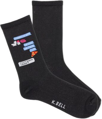 K. Bell Women's Drunk Food Text Crew, Black, Women's Shoe 9-11, 1 Pair