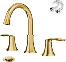Brushed Gold Widespread 8 Inch 3 Holes Bathroom Faucet，2 Handles Modern Bathroom