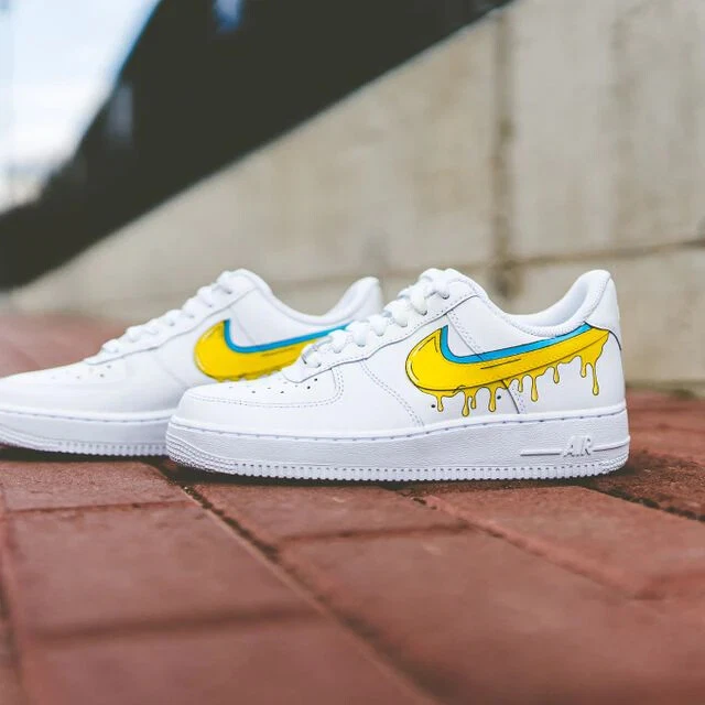 Nike Air Force 1 Custom Shoes Cartoon Drip Yellow Blue Swoosh