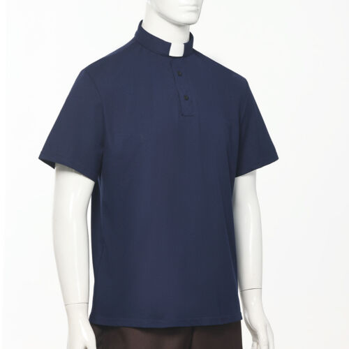 T-Shirt Herren Klerus Poloshirt Priester Vikar Pastor Tops mit Kleriker Tab Kragen - Bild 35 von 38