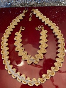 Authentic YGI Sterling Silver 925 Gold Plated Mesh Set Pendant Necklace & Bracelet