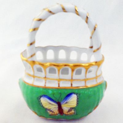 BUTTERFLY GREEN BASKET by Herend 3.75'' tall NEW NEVER USED made in Hungary 