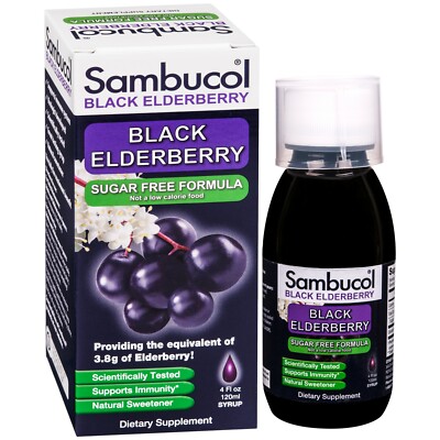 Sambucol Sugar Free Black Elderberry Syrup, 4oz Bottle -  Immunity Support.