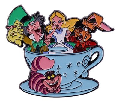 Alice In Wonderland Characters in Teacup Metal Enamel 1 Inch Tall Pin