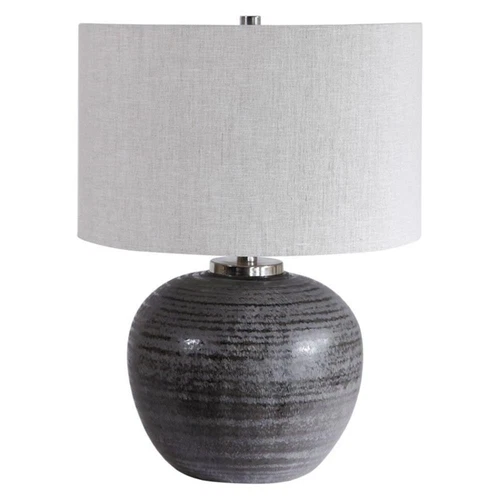 Uttermost Mikkel Farmhouse Ceramic Steel and Fabric Table Lamp in Charcoal - Picture 3 of 8