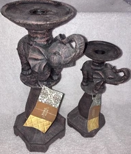QVC Home Reflections Decor Resin Graduated Elephant Candle Pillars Set Of 2 NWT