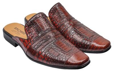 Mens Brown Crocodile Printed Real Leather Half Shoes  display picture 1