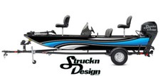 Retro Grey Cyan Waved Lines Black Vinyl Graphic Decal Kit Fish Boat Wrap USA