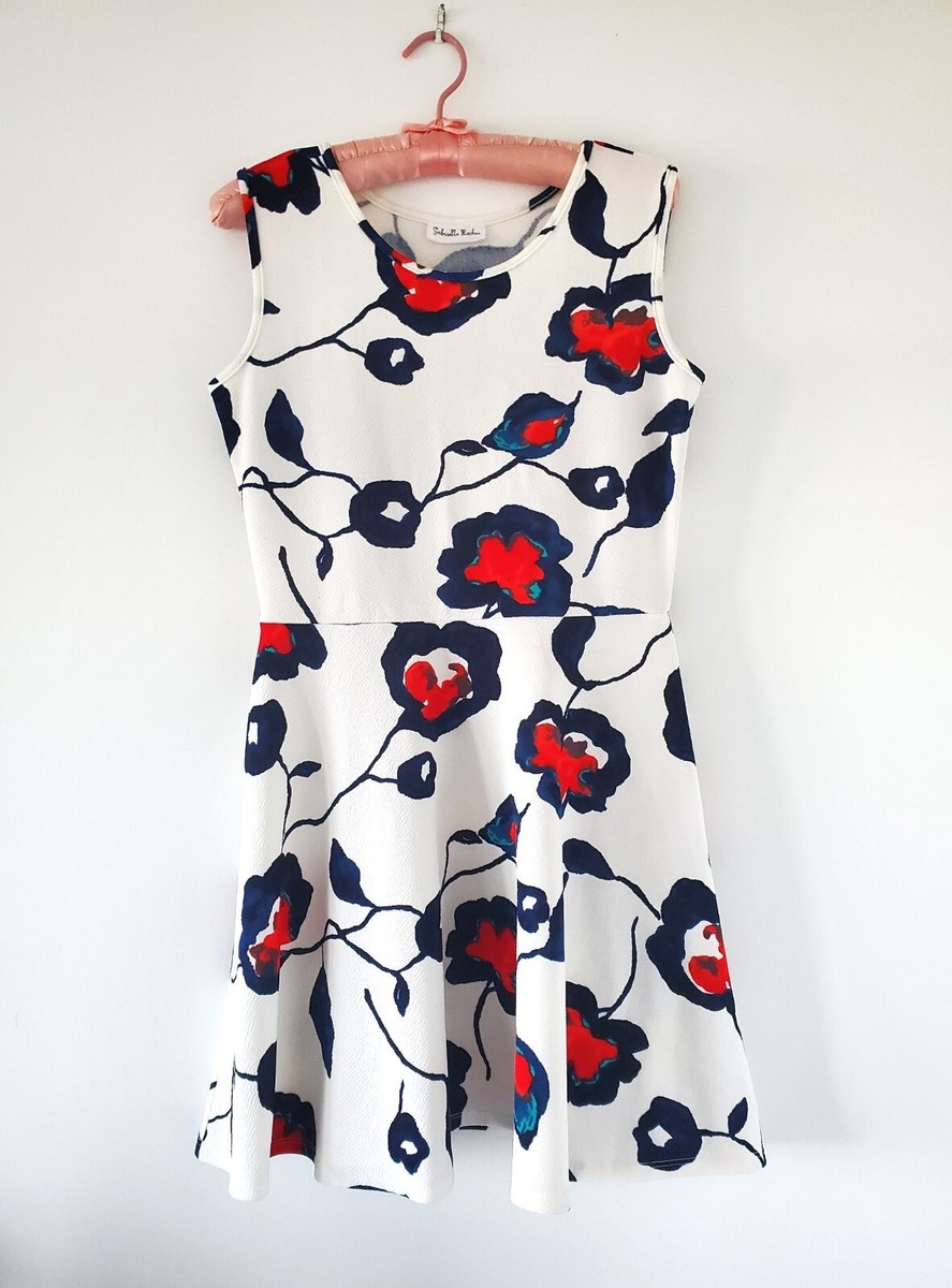 White red poppy floral summer sleeveless mini dress - size L | eBay