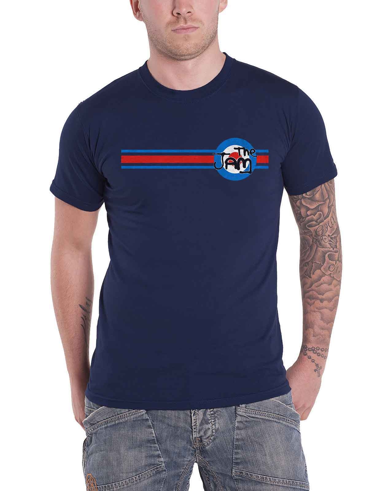 Official Navy Blue Jam T-Shirt with Target Stripe Band Logo for Men