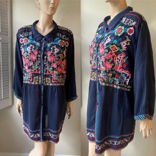 JOHNNY WAS HEAVILY  EMBROIDERED BIB TUNIC DRESS S… - image 1