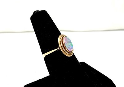 VINTAGE T.Y.LEE HONG KONG 14K GOLD FIERY OPAL RING,6.75