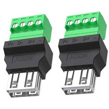 2 Pack USB 2.0 Type A Female, 4 Pin Screw Terminal Block Connector, Adapter