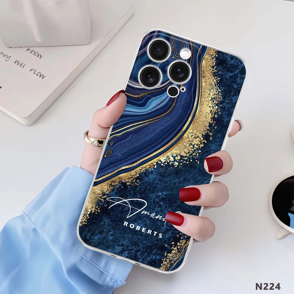 Funda de teléfono con diseño de mármol para iPhone 16 Pro Max 15 14 13 17 cubierta trasera TPU personalizada Foto 3 de 4
