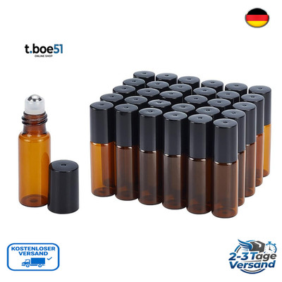 BENECREAT 30er Set 5 ml Braunglas Rollerflaschen Edelstahl Roll