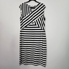 Landa Sheath Dress Women XL Black White Striped Stretch Mod Monochrome Workwear