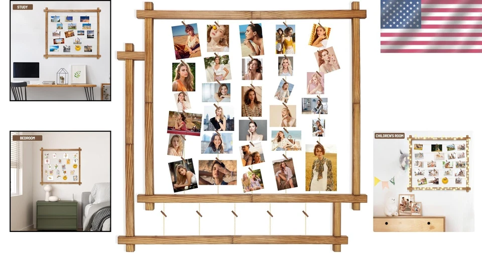 2 Pack Adjustable Wall Mount Picture Board with 30 Clips - Perfect for Memories - Image 2 of 4