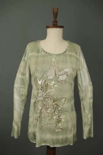 Elisa Cavaletti Green Long Sleeve Casual Round Neck Pullover Blouse Top Size M