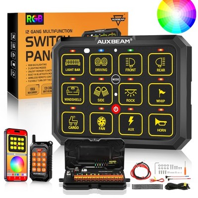 AUXBEAM 12 Gang RGB Switch Panel Relay System bluetooth Remote Control ATV UTV