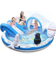 EVAJOY Inflatable Play Center Kiddie Pool with Slide for Children - Blue
