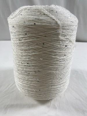 Fancy Soft Cone Yarn Spool Yarn 80% Cotton White Sliver Sequins 700g #697