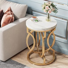 Image of Modern Round End Table with Thick Faux Marble Top, Side Table Cocktail Table