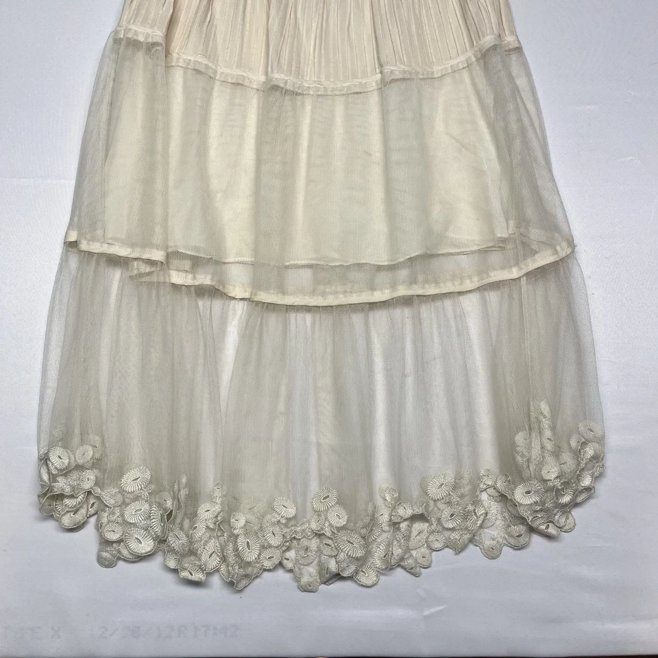 Maxi Falda Catherine Malandrino Para Mujer Boho Seda en Niveles Lana Blanco Encaje Talla 2 Foto 4 de 4