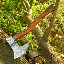 CUSTOM Hand FORGED DAMASCUS STEEL VIKING OUTDOOR CAMPING HATCHET TOMAHAWK Axe