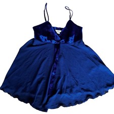 Vintage Victoria  s Secret Velvet Babydoll Chemise Blue Y2K Slip Dress M
