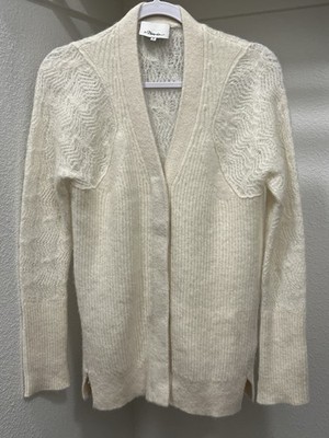 3.1 Phillip Lim Beige Wool Alpaca Blend V-Neck Cardigan Sweater Split Cuff XS