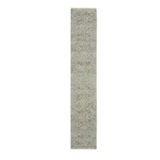 2'5"x14' Gray Wool Erased and Broken Garden Design Runner Hand Knotted Rug 75752
