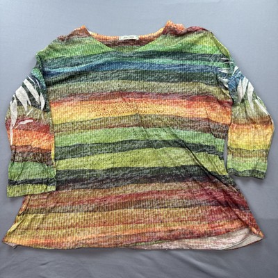 Jess & Jane Shirt Womens XL Abstrac Tye Dye V Neck Sequin Artsy Boho Indie