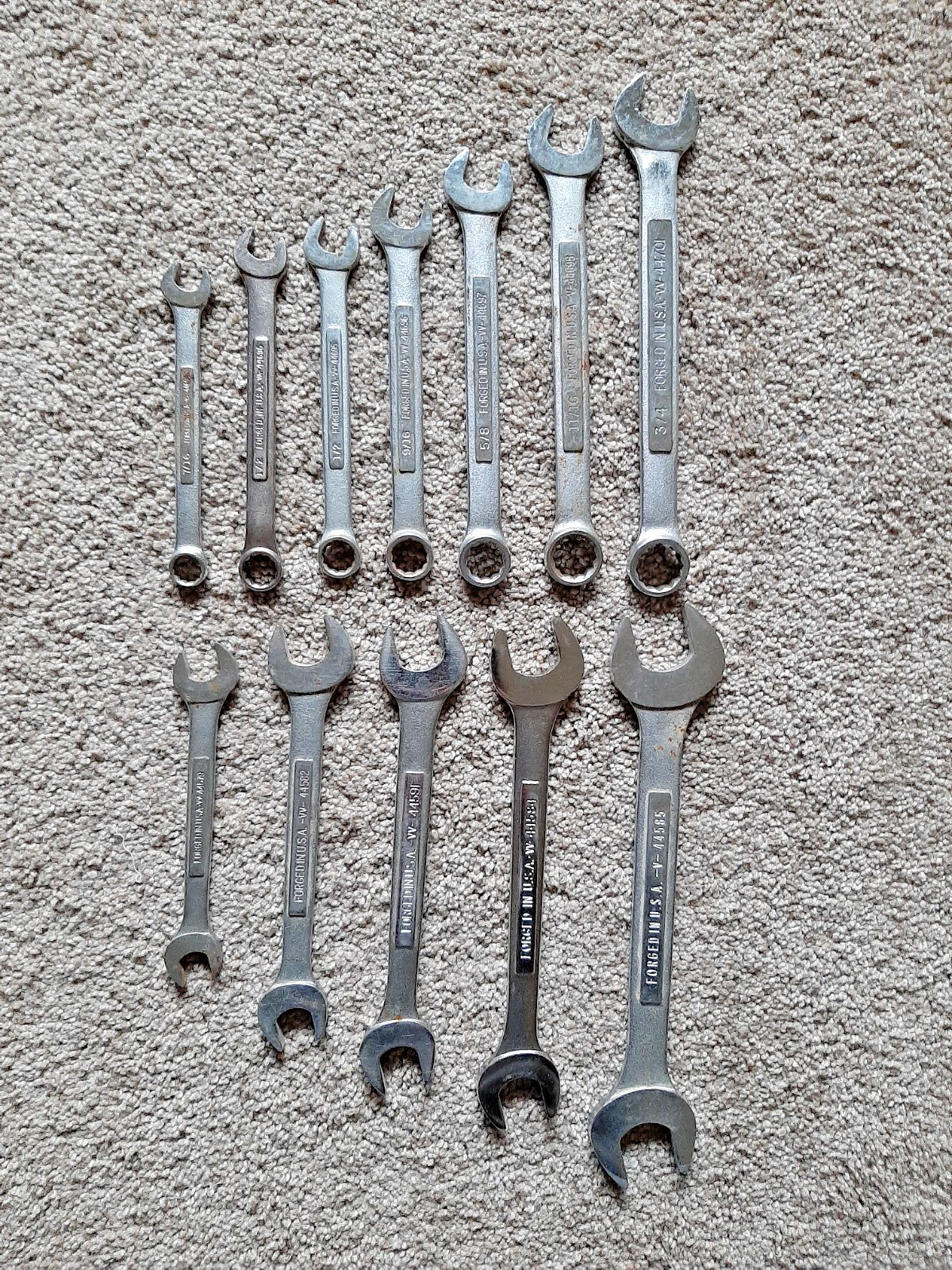 Vintage VA VV V series SEARS CRAFTSMAN 12pc SAE Wench Set 7/16" to 1" Forged USA