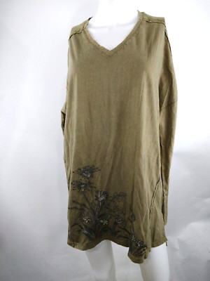 Life is Good Women Long Sleeve Seamed Tunic Flowers Green Medium 57901