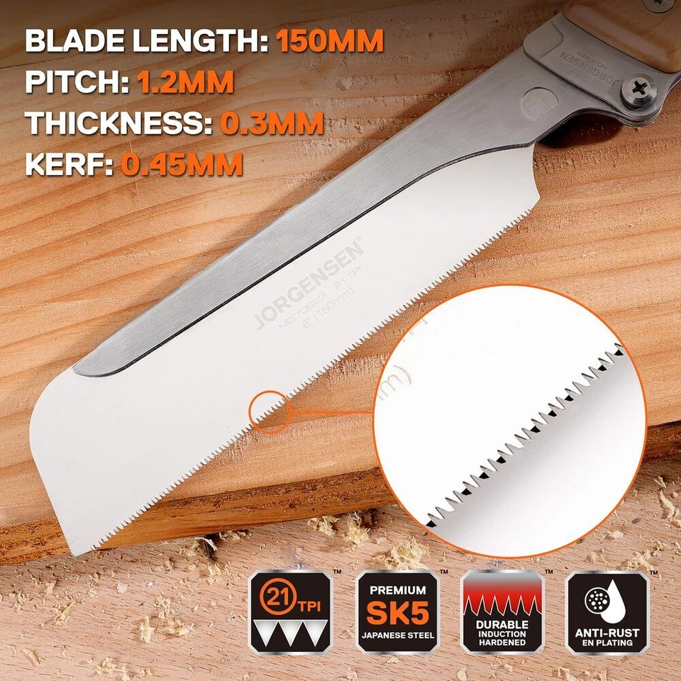JORGENSEN 6" Sierra de tracción japonesa Sierra de cola de milano plegable SK5 Hoja de acero Cambio rápido Foto 3 de 4