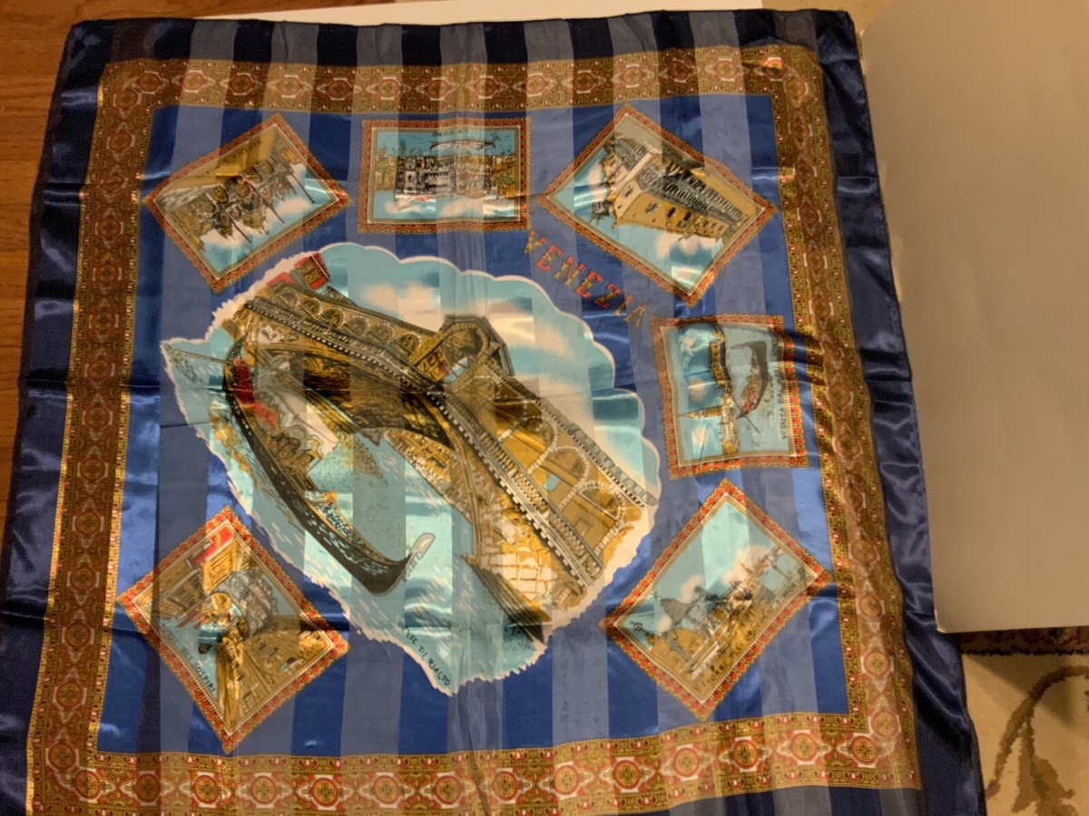 Italy,Venezia Souvenir 36.50 Square Scarf Pictorial Blue