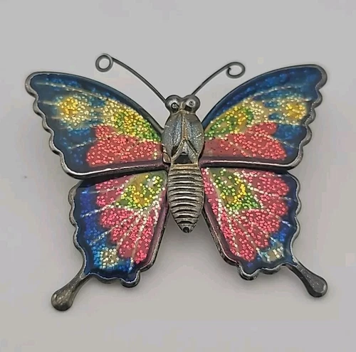 Vintage Costume Jewelry Butterfly Glitter Enamel Brooch Pin