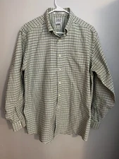 LL Bean Shirt Mens Wrinkle Resistant Button Down Plaid Green Size 16 1/2- 34