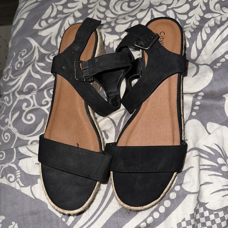 Womens Espadrille Wedge Sandals Platform Sandles, Black Size 9