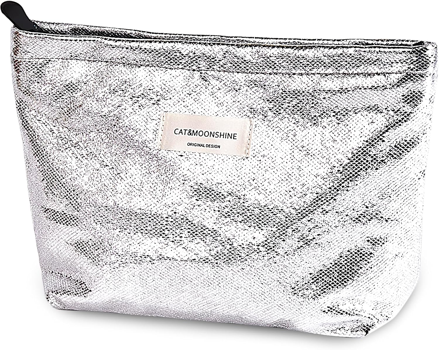 Makeup Bag Cosmetic Bag Silver Preppy Canvas Toiletry Bag for Women Cute Zipper-image