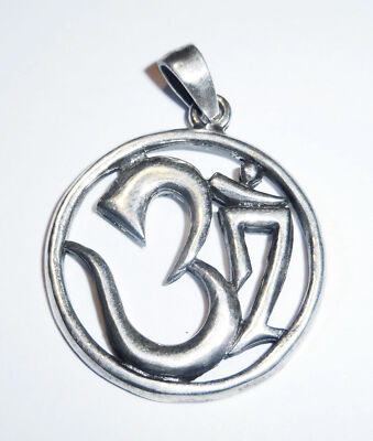 Pendant Necklace OM Symbol GENUINE 925 Silver Talisman Amulet AUM Sign SS94