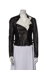 Yigal Azrouel Croc Lamb Leather Colorblock Black & White Biker Jacket Us 4 Sz S