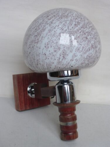 Old Wall Lamp Wood Glass Braun White Rustic Bulgaria GDR Ø 17,5 CM 70er Years - Picture 1 of 12