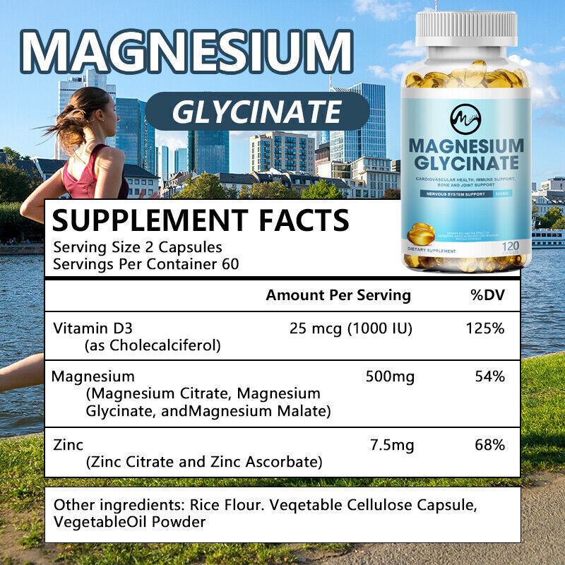 500MG Magnesium Glycinate High Absorption,Improved Sleep,Stress