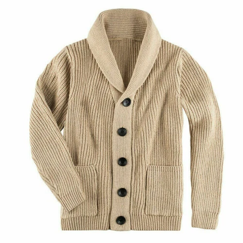 Cárdigan con cuello chal suéter tejido con cable botón algodón suéter con bolsillos para hombre - Imagen 15 de 15